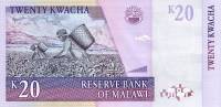 (,) Банкнота Малави 1997 год 20 квача "Джон Чилембве"   UNC