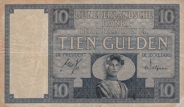 (№1932P-43c.9) Банкнота Нидерланды 1932 год &quot;10 Gulden&quot;