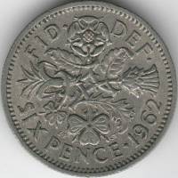 (1962) Монета Великобритания 1962 год 6 пенсов "Елизавета II"  Медь-Никель  XF