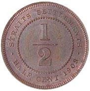 (№1904km18) Монета Стрейтс Сетлментс 1904 год frac12; Cent