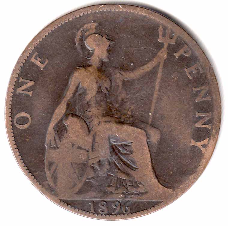 (1896) Монета Великобритания 1896 год 1 пенни &quot;Королева Виктория&quot;  Бронза  VF