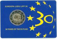 (002) Монета Эстония 2015 год 2 евро "30 лет флагу Европы"  Биметалл  Буклет