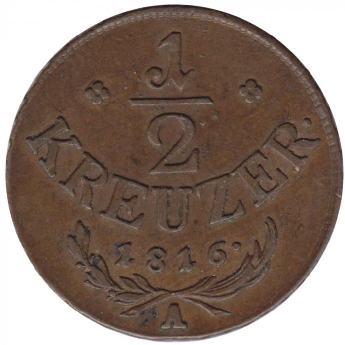 Монета Австрия 1816 год 1/2 крейцера, XF