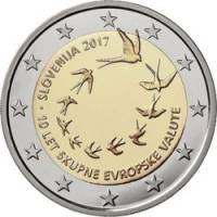 (012) Монета Словения 2017 год 2 евро "10 лет евро в Словении"  Биметалл  VF