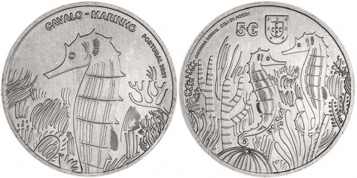 (2021) Монета Португалия 2021 год 5 евро &quot;Морской конёк&quot;  Медь-Никель  UNC