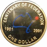 2001 Монета Австралия 1 доллар Австралийский Союз 100 лет  Цветная Бронза  PROOF