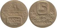 (1986) Монета Финляндия 1986 год 5 марок "Ледокол Урхо" Латунь  XF