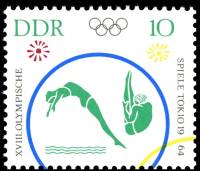 (1964-038) Марка Германия (ГДР) "Прыжки в воду (2)"    Летние ОИ 1964, Токио III Θ