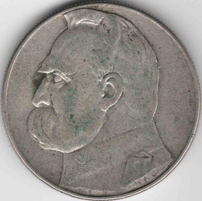 (1937) Монета Польша 1937 год 10 злотых &quot;Юзеф Пилсудский&quot;   VF