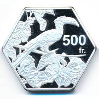 (2019) Монета Бакасси 2019 год 500 франков "Птица"  Медно-никель, покрытый серебром  PROOF