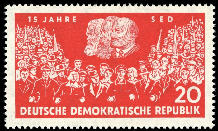(1961-015) Марка Германия (ГДР) &quot;Ленин, Маркс и Энгельс&quot;    Партия 15 лет III Θ