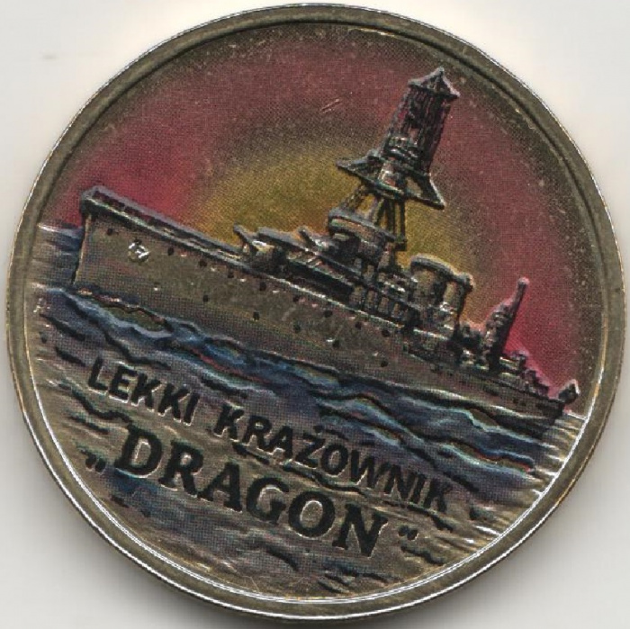 (2012) Монета Польша 2012 год 2 злотых &quot;Лёгкий крейсер Дракон&quot;  Цветная Латунь  UNC