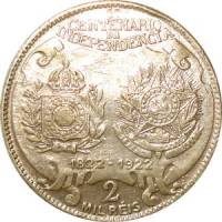 (№1922km523) Монета Бразилия 1922 год 2,000 Reacute;is (Столетие независимости серебро 0.9)