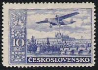 (1930-015) Марка Чехословакия "Фоккер F VIII b над Прагой (Сине-фиолетовая)"    Самолеты над различн