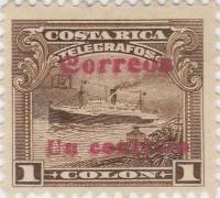 (№1911-80) Марка Коста-Рика 1911 год "Telegrafos Корреос 1С на 1Col", Гашеная