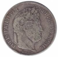 (1834) Монета Франция 1834 год 5 франков "Луи-Филипп I"  Серебро Ag 900  VF