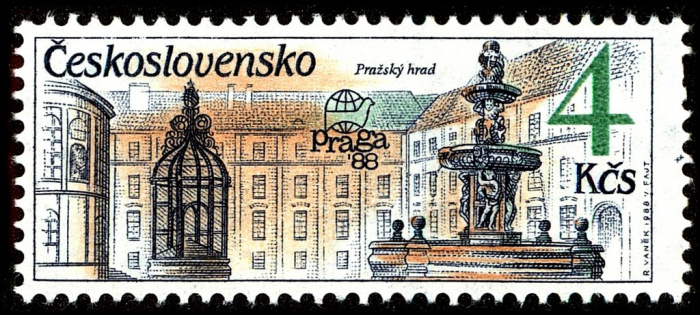 (1988-032) Марка Чехословакия &quot;Фонтан с Атлантом&quot;    Международная выставка марок Прага '88. Фонтаны
