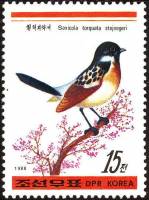 (1988-042a) Лист (4м) Северная Корея "Черноголовый чекан"   Птицы III Θ