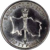 (№1972km35) Монета Джерси 1972 год 50 Pence (25-й годовщины свадьбы)