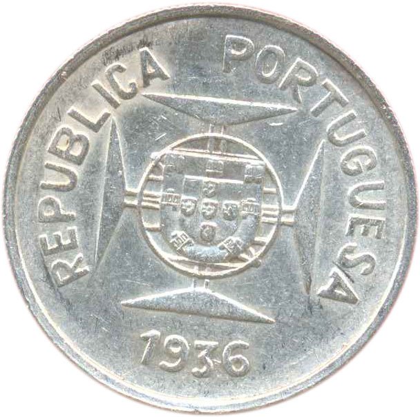 (1936) Монета Португальская Индия 1936 год 1/2 рупии   Серебро Ag 917  UNC