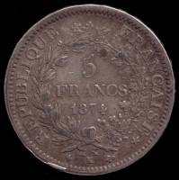 () Монета Франция 1871 год 5  ""   Биметалл (Серебро - Ниобиум)  AU