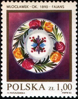 (1982-002) Марка Польша "Блюдо с цветами"    Польский фаянс II &Theta;