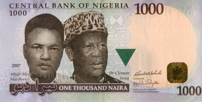 (,) Банкнота Нигерия 2007 год 1 000 найра &quot;Али Маи-Борну и Клемент Изонга&quot; Бумага  UNC