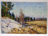 Картина Тулаев В. Н. 1982 г. Поле весной Пейзаж масло картон 35х25 см