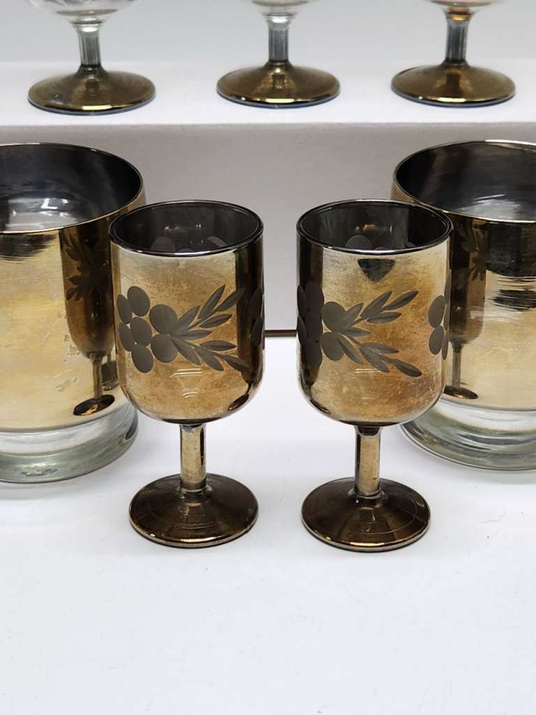 Бокалы рюмки стаканы стекло хрусталь позолота 9 штук