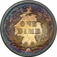 (1891o) Монета США 1891 год 10 центов  7. Дата без стрелок, вес 2,5 г Серебро Ag 900  VF