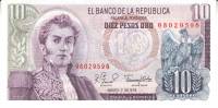 (,) Банкнота Колумбия 1978 год 10 песо "Антонио Нариньо"   UNC