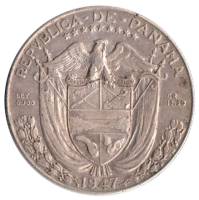  Монета Панама 1947 год      Серебро (Ag)  XF
