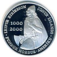 (№2000km37) Монета Исландия 2000 год 1,000 Kronur (Лейф Эрикссон Тысячелетия - Серебро)