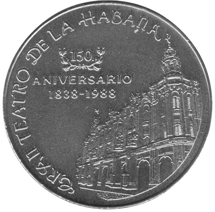 (1988) Монета Куба 1988 год 1 песо &quot;Гавана. Национальный Театр. 150 лет&quot;  Медь-Никель  UNC