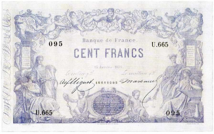 (№1866P-52b) Банкнота Франция 1866 год &quot;100 Francs&quot;