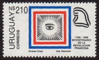 (№1989-1821) Марка Уругвай 1989 год "200 лет французской революции", Гашеная