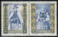 (1960-011-012) Сцепка (2 м + куп) Польша "Лович" Перф греб 11¾:12¼   Национальная одежда III Θ