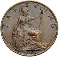 (1901) Монета Великобритания 1901 год 1 фартинг "Королева Виктория"  Бронза  XF