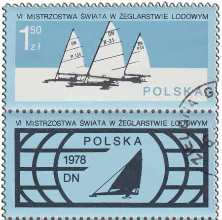 (1978-002) Марка + купон Польша "Парусный спорт"    6-й чемпионат мира по парусным гонкам на льду II