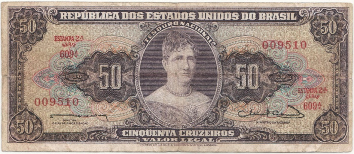 (1956-1959) Банкнота Бразилия 1956-1959 год 50 крузейро &quot;Изабелла&quot;   VF