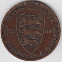 () Монета Остров Джерси 1909 год 1/12 шиллинга ""  Медь  UNC