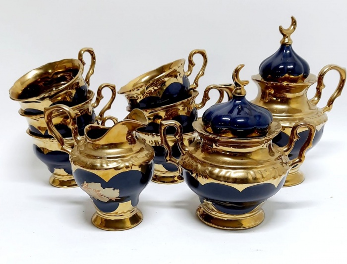 Чайный сервиз, 9 предметов, ручная работа, керамика, СССР (сост. на фото)