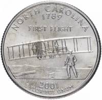 (012p) Монета США 2001 год 25 центов "Северная Каролина"  Медь-Никель  UNC