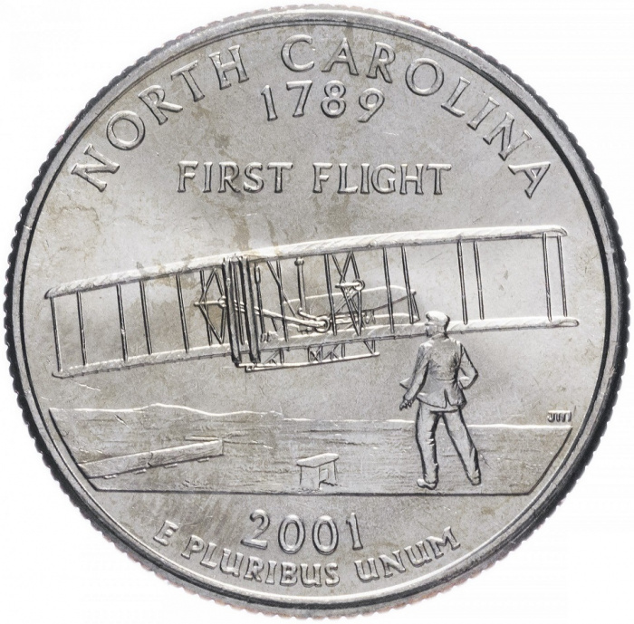(012p) Монета США 2001 год 25 центов &quot;Северная Каролина&quot;  Медь-Никель  UNC
