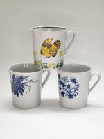 Чашки чайные бокалы кружки фарфор ЛФЗ 3 штуки Одуванчики Синие цветы Курочка петушок 