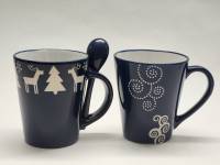 Кружки синие 2 шт керамика скандинавский стиль с ложкой и без