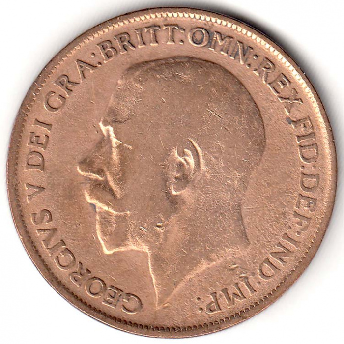 (1913) Монета Великобритания 1913 год 1 пенни &quot;Георг V&quot;  Бронза  VF