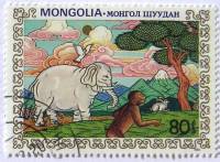 (1984-065) Марка Монголия "Встреча"    Сказка - Четверо дружных зверей III Θ
