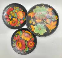 Тарелки деревянные, настенные, Хохлома, 3 шт