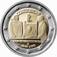 (023) Монета Италия 2018 год 2 евро "Конституция 70 лет"  Биметалл  UNC